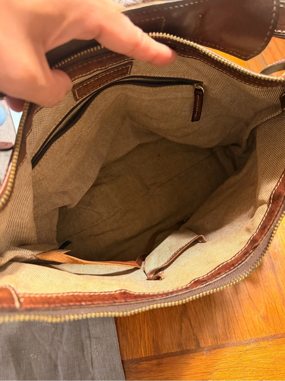 Dooney & Bourke Beige Canvas Shoulder Bag with Brown Leather Trim